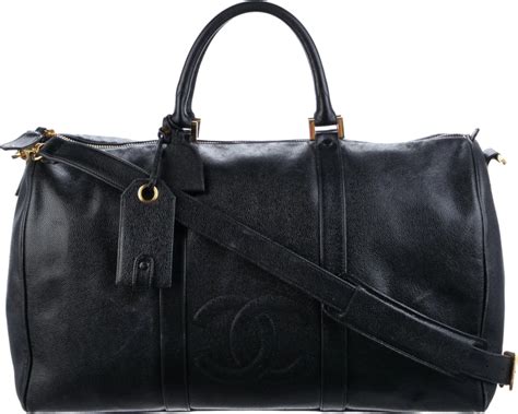 chanel black caviar leather duffle bag